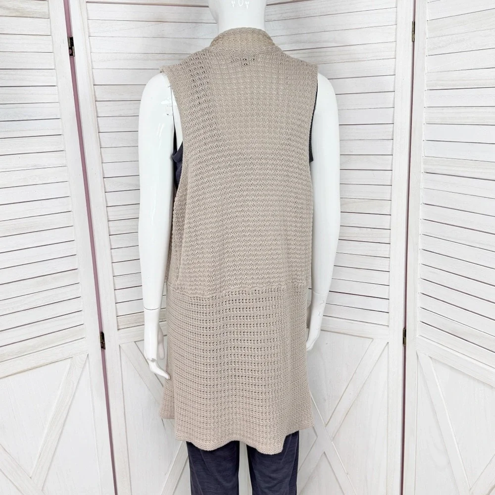 RXB Boho Open‎ Waterfall Long Cardigan Sweater Vest Tan Large Cotton